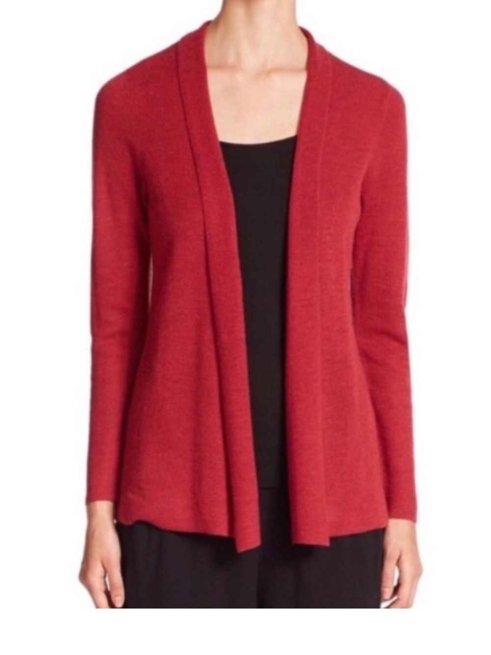 Eileen Fisher 100% Merino Wool Red Open-Front Wool Blend Cardigan